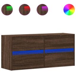 Berkfield Home TV Wall Cabinet with LED Lights Brown Oak 100x31x45 cm - Size: 100 x 31 x 45 cm - thumbnail 2