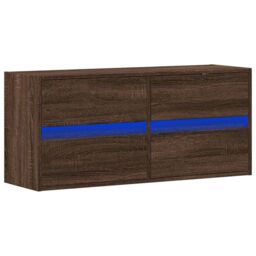Berkfield Home TV Wall Cabinet with LED Lights Brown Oak 100x31x45 cm - Size: 100 x 31 x 45 cm - thumbnail 3