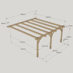 Rutland County Garden Furniture Ltd Wall Mounted Premium Pergola 3 Posts, L180 x W480 x H270 cm, Brown - thumbnail 5