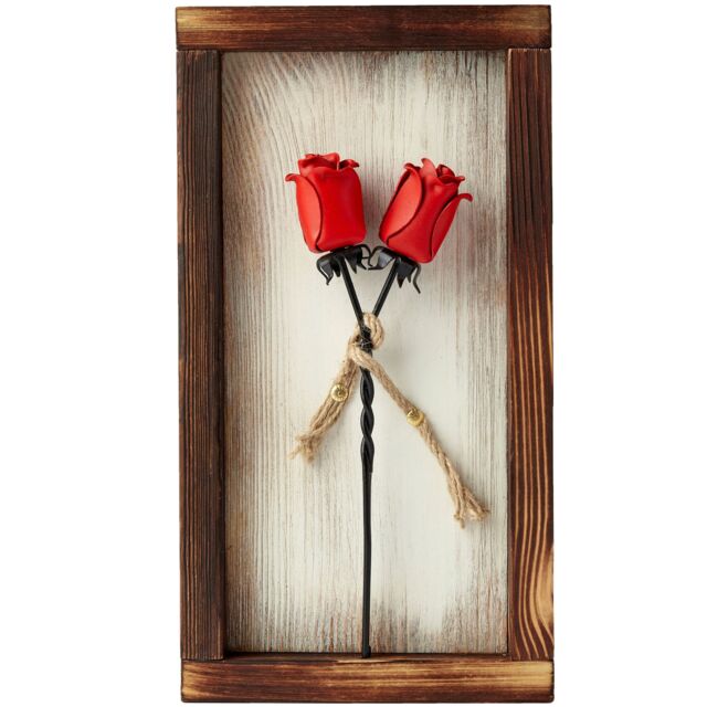 Novecrafto Mountable Wooden Frame with Forged Iron Roses - Ideal Iron Gifts for 6th Anniversary - Wrought Iron & Wood Fusion for Her in Red - image 1