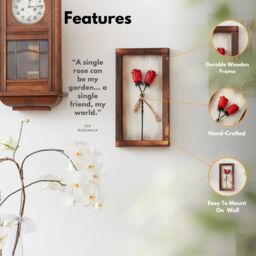 Novecrafto Mountable Wooden Frame with Forged Iron Roses - Ideal Iron Gifts for 6th Anniversary - Wrought Iron & Wood Fusion for Her in Red - thumbnail 2
