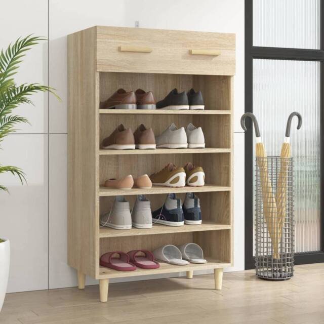Berkfield Home Shoe Cabinet Sonoma Oak 60x35x105 cm Engineered Wood in Brown - Size: 60 x 35 x 105 cm - image 1