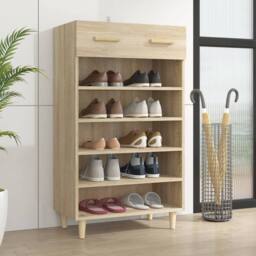 Berkfield Home Shoe Cabinet Sonoma Oak 60x35x105 cm Engineered Wood in Brown - Size: 60 x 35 x 105 cm - thumbnail 1