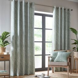Portfolio Home Madison Botanical Leaves Fully Lined Eyelet Curtain Set in Green - Size: 168 cm width x 229 cm drop