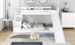 Matteo Bunk Bed With Stairs & Slide, Solid Pine Wood Frame, Children Bed With 2 Drawers In The Steps in White - Size: Double - thumbnail 4