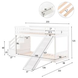 Matteo Bunk Bed With Stairs & Slide, Solid Pine Wood Frame, Children Bed With 2 Drawers In The Steps in White - Size: Double - thumbnail 3