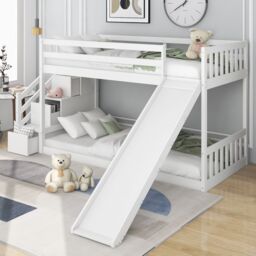 Matteo Bunk Bed With Stairs & Slide, Solid Pine Wood Frame, Children Bed With 2 Drawers In The Steps in White - Size: Double - thumbnail 2