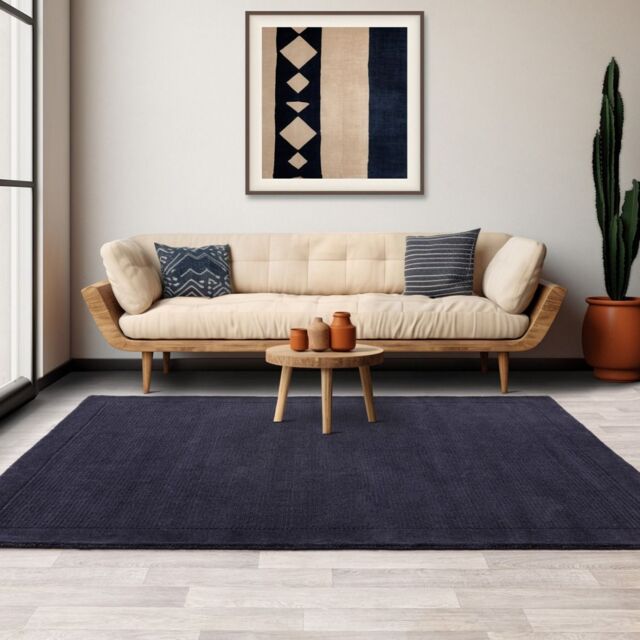 The Rug Shop UK Blue Handmade Wool Border Modern Plain Easy To Clean Area Rug - Size: 160 cm x 230 cm - image 1