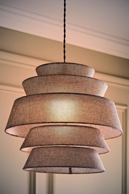 ValueLights Valerie Linen 5 Tier Easy Fit Drum Ceiling Light Lamp Shade with Bulb in Grey - image 1