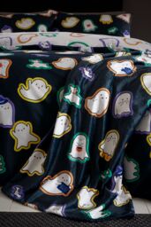 Catherine Lansfield Halloween Ghosts Cosy Fleece Blanket Throw in Black - Size: 130 cm x 170 cm