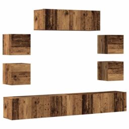 Berkfield Home 7 Piece TV Cabinet Set Wall-mounted Old Wood Engineered Wood - thumbnail 2