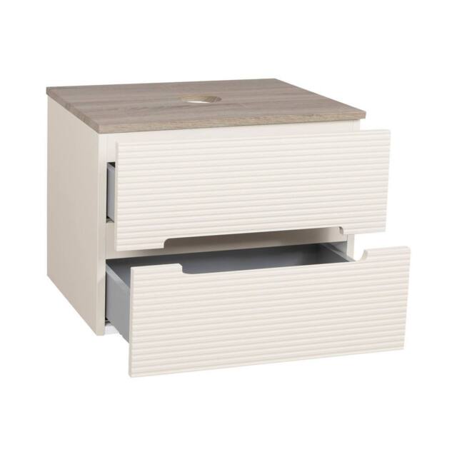 Bathroom Kingdom Monza Oatmeal & Oak Fluted Wall Hung Vanity Basin 600mm - image 1