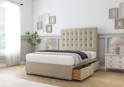 "Sloomy Alabama Coniston Divan Bed Base No Drawers - 54"" Standing Headboard in Cream - Size: Small Double" - thumbnail 4