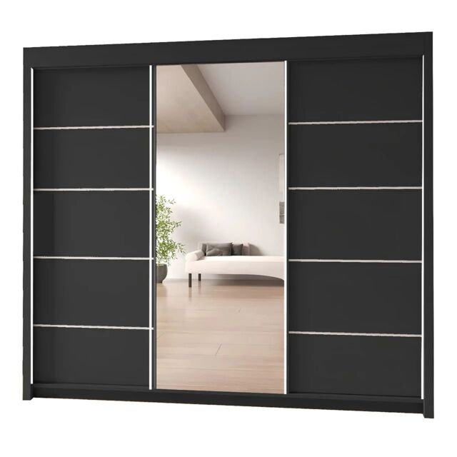 Interior Emporium Ltd IE Oslo Wradrobe with Rails & Shelves with LED Light Sliding Door Wardrobe with LED Light ( Black, 180 cm ) in Black - image 1