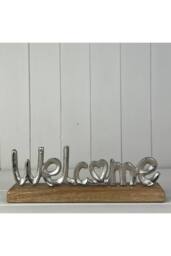 KDMD Metal Welcome on Wooden Base in Silver - thumbnail 1