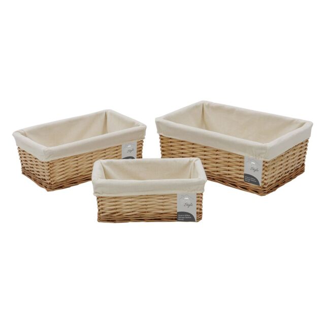 JVL Hand Woven Acacia Set of 3 Rectangular Willow Storage Baskets with Lining in Gold - Size: Small - image 1