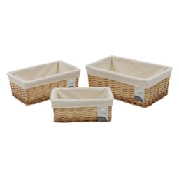 JVL Hand Woven Acacia Set of 3 Rectangular Willow Storage Baskets with Lining in Gold - Size: Small - thumbnail 1