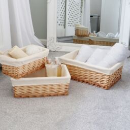 JVL Hand Woven Acacia Set of 3 Rectangular Willow Storage Baskets with Lining in Gold - Size: Small - thumbnail 5