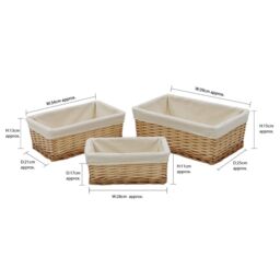JVL Hand Woven Acacia Set of 3 Rectangular Willow Storage Baskets with Lining in Gold - Size: Small - thumbnail 6