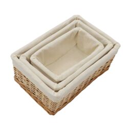 JVL Hand Woven Acacia Set of 3 Rectangular Willow Storage Baskets with Lining in Gold - Size: Small - thumbnail 4