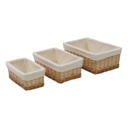 JVL Hand Woven Acacia Set of 3 Rectangular Willow Storage Baskets with Lining in Gold - Size: Small - thumbnail 2
