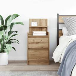Berkfield Home Bedside Cabinet with 2 Drawers Artisan Oak 38x34x80 cm in Brown - Size: 38 x 34 x 80 cm - thumbnail 3