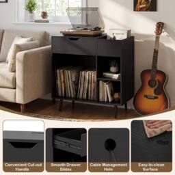Gymax Turntable Record Player Stand Vinyl Cabinet With Built-In Power Strip in Black - thumbnail 6