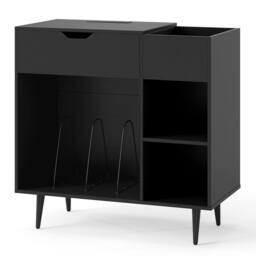 Gymax Turntable Record Player Stand Vinyl Cabinet With Built-In Power Strip in Black - thumbnail 8