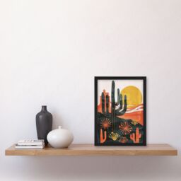 Artery8 Wall Art Print Desert Cactus Sunset Simple Bobo Cacti Landscape Art Framed Poster in Black - Size: A4 - thumbnail 4