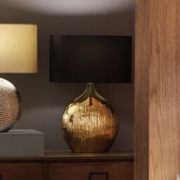 Ruma Art Deco Silver Ribbed Ceramic Table Lamp For Living Room Oval Shade in Gold