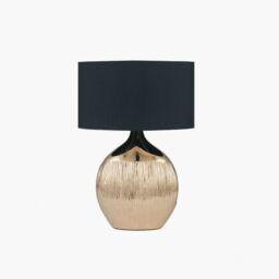 Ruma Art Deco Silver Ribbed Ceramic Table Lamp For Living Room Oval Shade in Gold - thumbnail 2