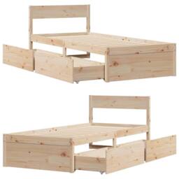 Berkfield Home Modern Bed Frame without Mattress 90x190 cm Single Solid Wood Pine in Natural - thumbnail 7