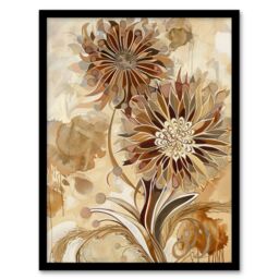 "Artery8 Abstract Earthy Wildflowers Floral Mandala Design Framed Art Print in Brown - Size: W12"" x H16""" - thumbnail 1