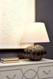 Loops Table Lamp Ceramic Brown Black Speckled Glaze Cream Faux Silk Shade LED E27 60W - thumbnail 3