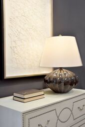 Loops Table Lamp Ceramic Brown Black Speckled Glaze Cream Faux Silk Shade LED E27 60W - thumbnail 4