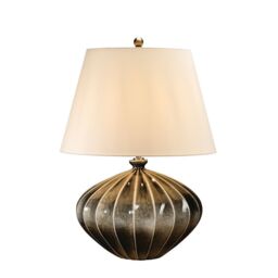 Loops Table Lamp Ceramic Brown Black Speckled Glaze Cream Faux Silk Shade LED E27 60W