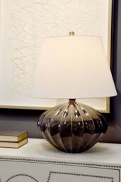 Loops Table Lamp Ceramic Brown Black Speckled Glaze Cream Faux Silk Shade LED E27 60W - thumbnail 2