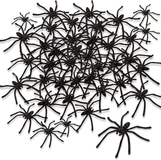 Shatchi 48 Black Plastic Halloween Spiders - Spooky & Scary, 5cm Each, Durable Material - image 1