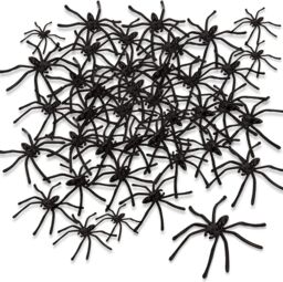 Shatchi 48 Black Plastic Halloween Spiders - Spooky & Scary, 5cm Each, Durable Material - thumbnail 1