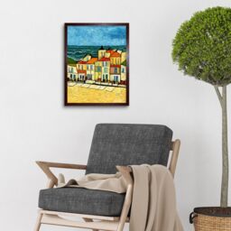 "Artery8 Wall Art Print Spain Costa Brava Seaside Van Gogh Style Modern Art Framed in Brown - Size: W12"" x H16""" - thumbnail 2