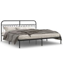 Berkfield Home Metal Bed Frame without Mattress with Headboard Black 200x200cm - Size: 200x200 cm - thumbnail 2