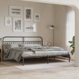 Berkfield Home Metal Bed Frame without Mattress with Headboard Black 200x200cm - Size: 200x200 cm - thumbnail 1