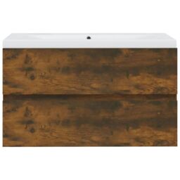 Berkfield Home Sink Cabinet with Built-in Basin Smoked Oak Engineered Wood in Brown - thumbnail 3