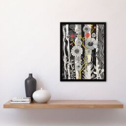 "Artery8 Black & White Stripes Abstract Wildflower Garden Framed Art Print - Size: W12"" x H16""" - thumbnail 4