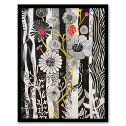 "Artery8 Black & White Stripes Abstract Wildflower Garden Framed Art Print - Size: W12"" x H16""" - thumbnail 1