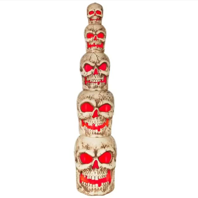 Samuel Alexander Home Accents Holiday 8ft Giant-Sized Halloween Skull Stack with Red LEDs in Cream - image 1