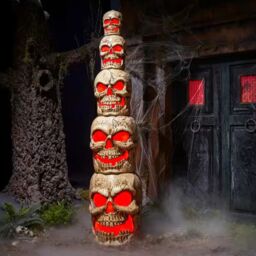 Samuel Alexander Home Accents Holiday 8ft Giant-Sized Halloween Skull Stack with Red LEDs in Cream - thumbnail 2