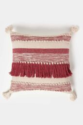 Homescapes Zadar Handwoven Fringed Red Kilim Cushion - Size: 45 cm x 45 cm