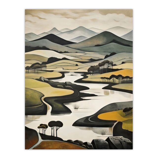 "Artery8 Scottish Highlands Stylised Oil Painting Boho Mountain Hills & Lakes Extra Large XL Unframed Wall Art Poster Print - Size: W24"" x H32""" - image 1