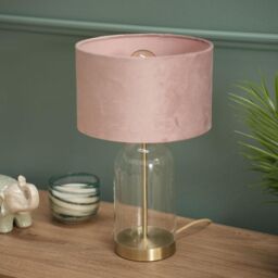 ValueLights Jessy Gold Glass Table Lamp With Velvet Shade - thumbnail 3
